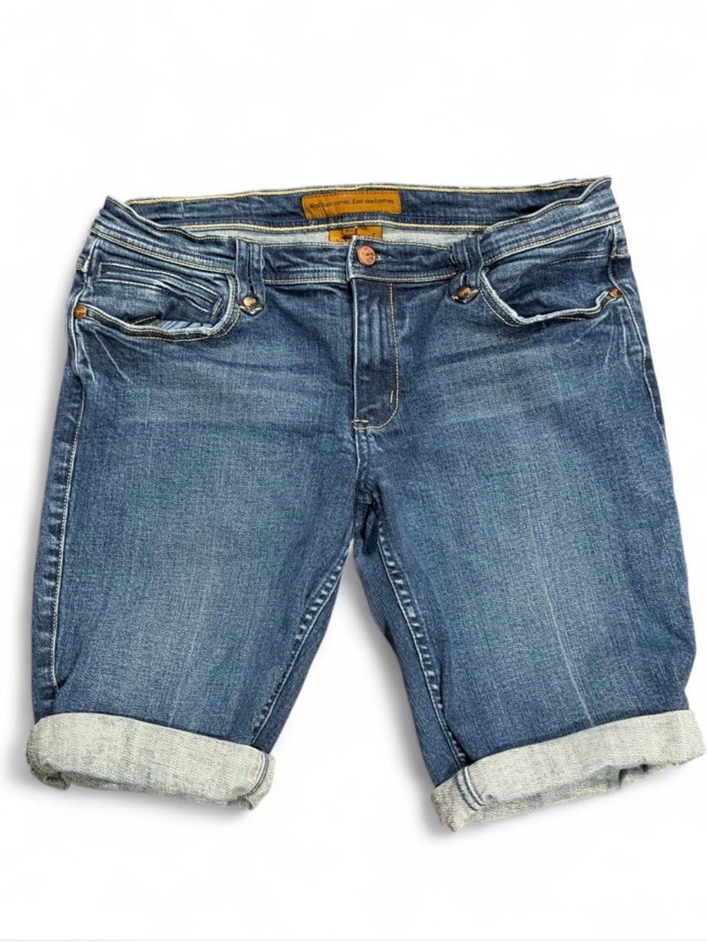 Mid-Rise Blue Rolled-Cuff Denim Shorts